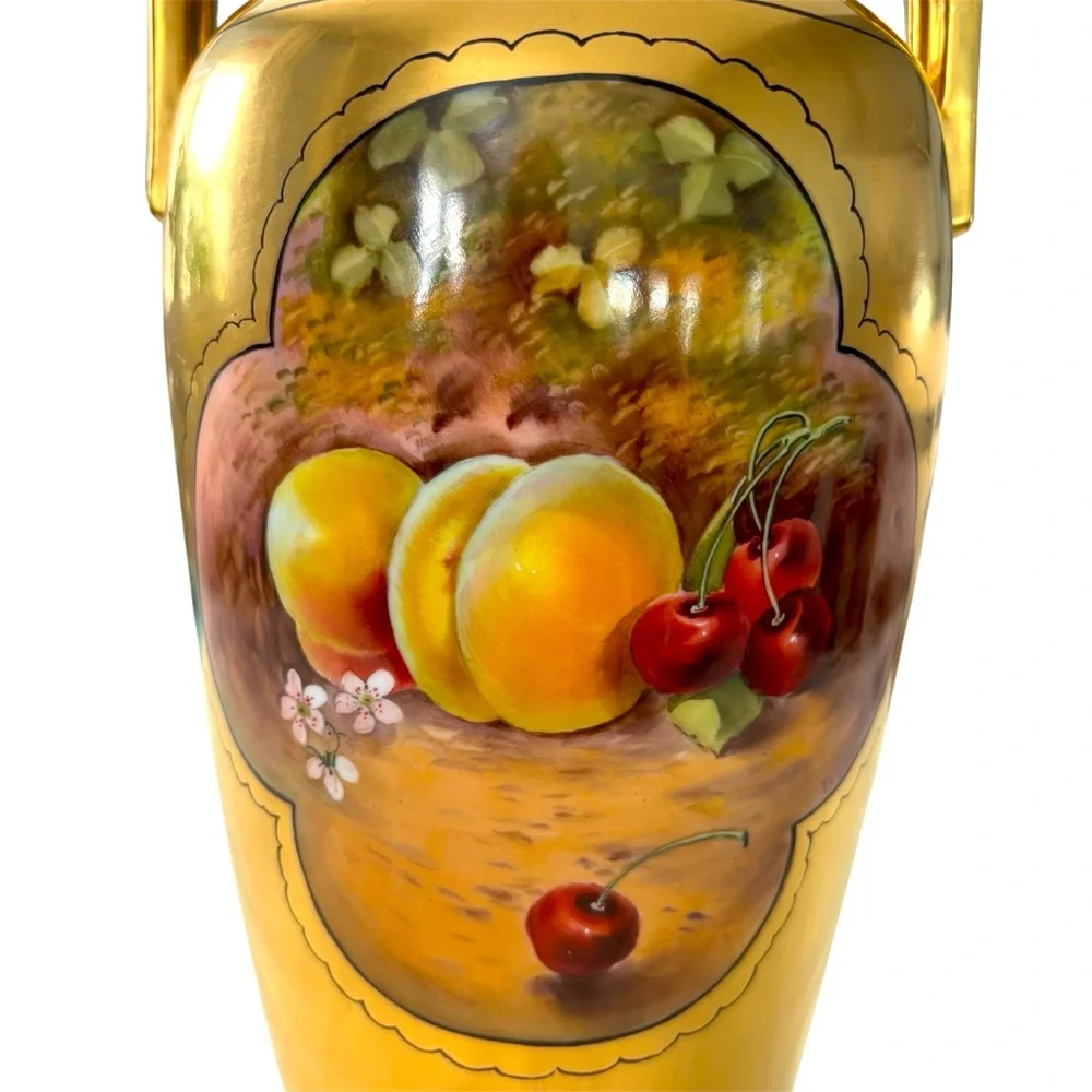 Pickard Bone China Vase Hand Painted Both Sides of Vase Still Life with Fruits